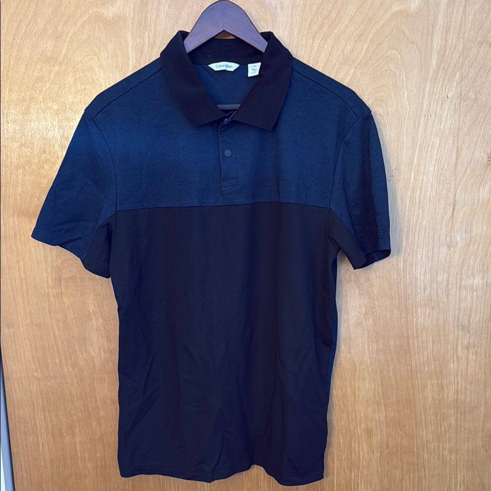Men's Blue and Black Calvin Klein Polo Shirt